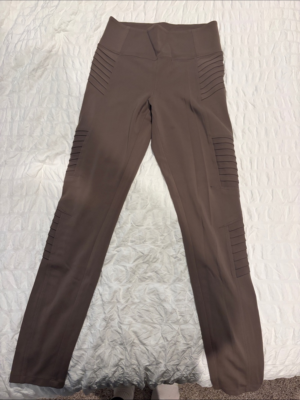 Athleta Ribbed Paneled High-Waist Leggings in Brown